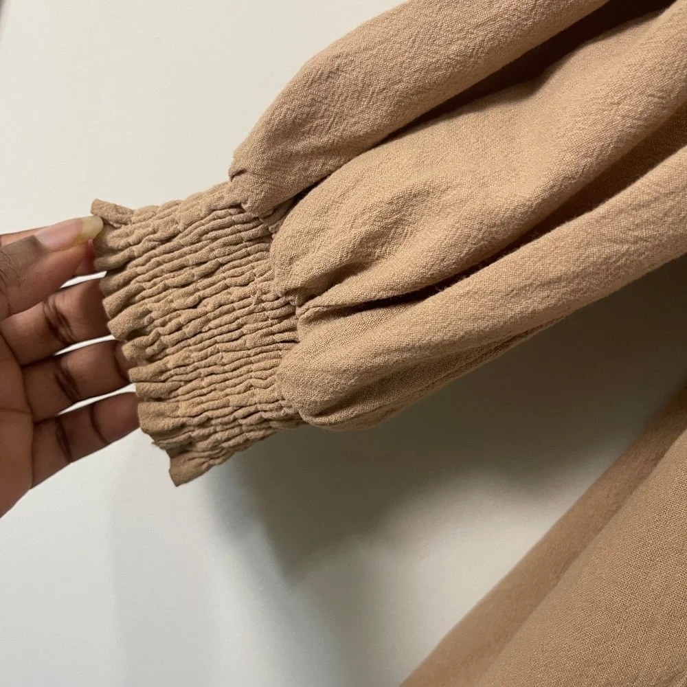 loverichie Womens Dress Size Large Tan Boho Peasant Mini - Picture 3 of 14